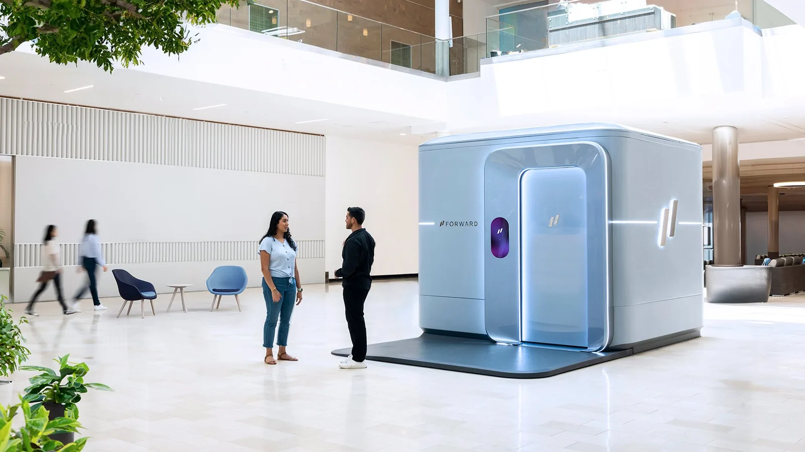 Forward CarePod for preventive care in a bright atrium
